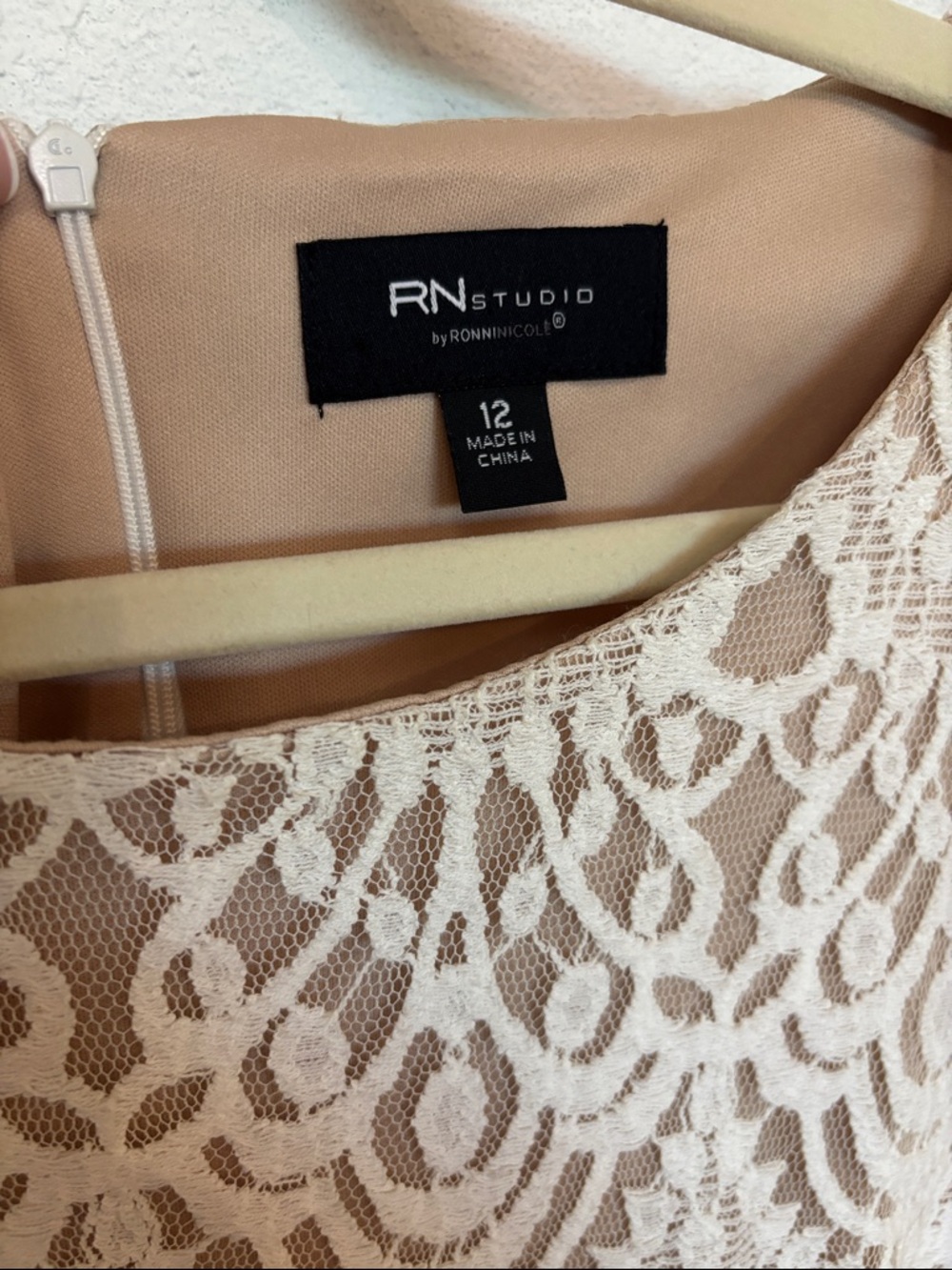 Ronni Nicole Ivory Lace Shift Dress with Nude Lining
